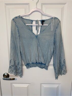 Light Blue Denim Boho Wrap Top